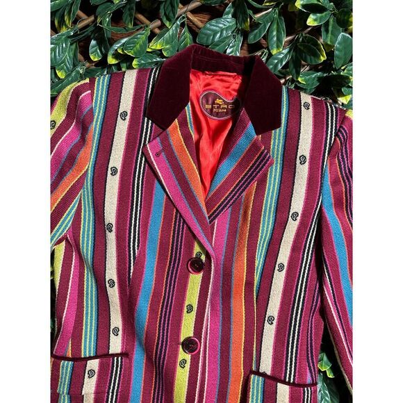 Etro Milano 100% Wool MADE IN ITALY Multicolor Trench Coat Size 44 - Picture 8 of 16
